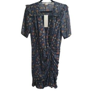 Veronica Beard Dakota Dress Sz 6 NWT Floral Ruched Ruffle Ink Multi $548